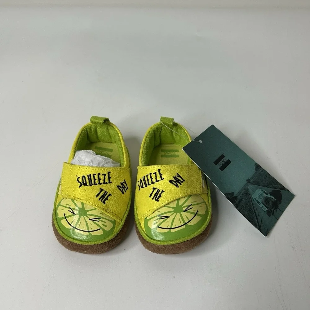 Toms Pinto Baby Crib Shoes Size 4 Lemon Lime Squeeze the Day